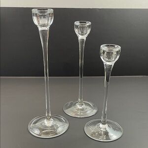 Clear Glass Taper Candle Holders Set of 3 Tall Modern Centerpiece Decor